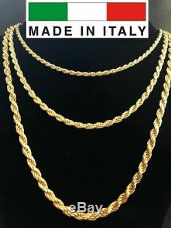 Men's 14K Gold Over Real Solid 925 Silver Rope Chain MADE IN ITALY 20