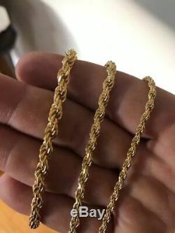 Men's 14K Gold Over Real Solid 925 Silver Rope Chain MADE IN ITALY 20