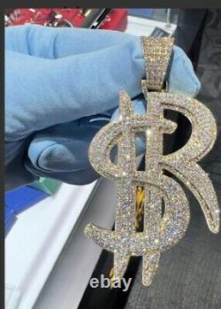1.00 ct Diamond Men's Custom Made $R Pendant 14k Yellow Gold Over Silver