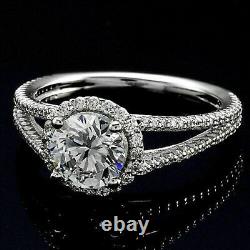 1.55 Ct Round Cut VVS1/D Diamond Halo Sterling Silver Ring Lab Created Jewelry #