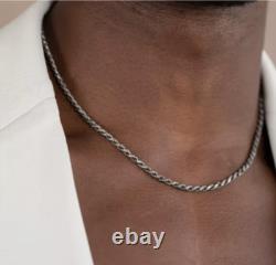 1.5mm Sterling Silver Rope Chain Necklace Diamond Cut Oxidized Made in ITALY