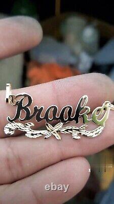 10K 14K Solid Real Gold Customized Name Pendant Cursive Letters Diamond Cut gift