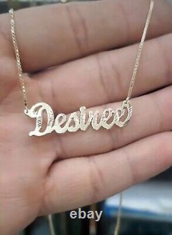 10K 14K Solid Real Gold Customized Name Pendant Cursive Letters With Box Chain