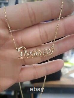 10K 14K Solid Real Gold Customized Name Pendant Cursive Letters With Box Chain