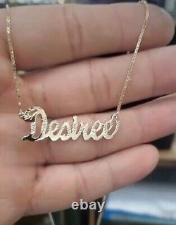 10K 14K Solid Real Gold Customized Name Pendant Cursive Letters With Box Chain