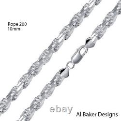 10mm D. C. Rope Chain Solid 925 Sterling Silver Italian Chain 22-26 Hand Made