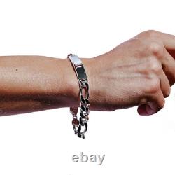11mm Sterling Silver Figaro Link ID 8-9 Bracelet, Made in Italy