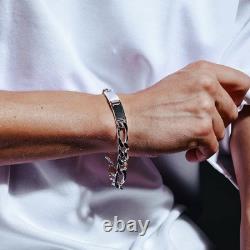 11mm Sterling Silver Figaro Link ID 8-9 Bracelet, Made in Italy