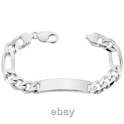 11mm Sterling Silver Figaro Link ID 8-9 Bracelet, Made in Italy
