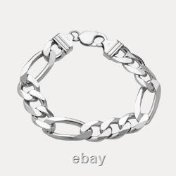 13mm Figaro Bracelet 925 Sterling Silver or 14k Gold Vermeil Made in Italy