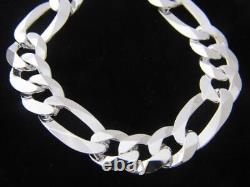 13mm Mens DC Figaro Solid 925 Sterling Silver Chain Necklace Made in ITALY