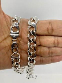 13mm Solid 925 Sterling Silver Cuban Link Chain Necklace Men 20-30 Made Italy