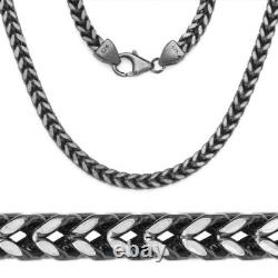 14k Black Gold 925 Sterling Silver Square Franco Mens Chain ITALY made Necklace