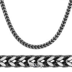 14k Black Gold 925 Sterling Silver Square Franco Mens Chain ITALY made Necklace