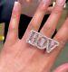 14k White Gold Plated Men's Three Letter Initial Ring Made From Round & Baguette