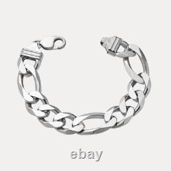 15mm Figaro Bracelet 925 Sterling Silver or 14k Gold Vermeil Made in Italy