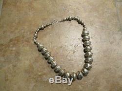 16 DYNAMITE Vintage Navajo Hand Made Sterling PEARLS Bench Bead Necklace
