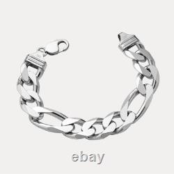 16mm Figaro Bracelet 925 Sterling Silver or 14k Gold Vermeil Made in Italy
