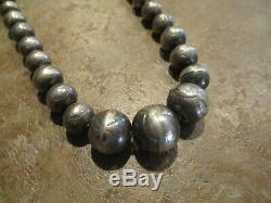 17.5 REAL OLD Navajo Graduated Sterling PEARLS Bench Made Bead Necklace