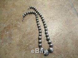 17.5 REAL OLD Navajo Graduated Sterling PEARLS Bench Made Bead Necklace