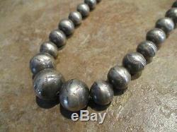 17.5 REAL OLD Navajo Graduated Sterling PEARLS Bench Made Bead Necklace