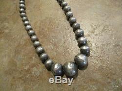 17.5 REAL OLD Navajo Graduated Sterling PEARLS Bench Made Bead Necklace