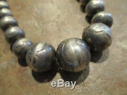 17.5 REAL OLD Navajo Graduated Sterling PEARLS Bench Made Bead Necklace