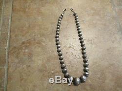 17.5 REAL OLD Navajo Graduated Sterling PEARLS Bench Made Bead Necklace