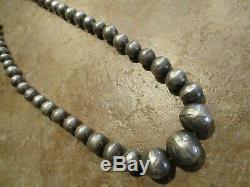 17.5 REAL OLD Navajo Graduated Sterling PEARLS Bench Made Bead Necklace