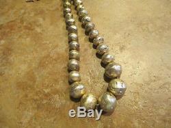 17 EXTRA OLD Navajo Graduated Sterling Silver PEARLS Bench Made Bead Necklace