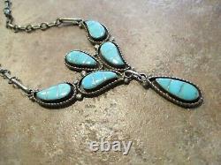 18 OLDER Vintage Zuni Hand Made Sterling Silver Inlay Turquoise Link Necklace