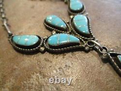 18 OLDER Vintage Zuni Hand Made Sterling Silver Inlay Turquoise Link Necklace