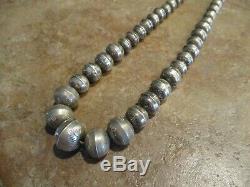 18 Vintage Navajo Graduated Sterling Silver PEARLS Bench Made Bead Necklace