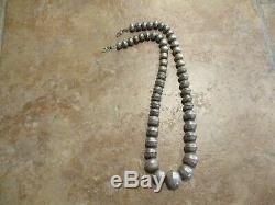 18 Vintage Navajo Graduated Sterling Silver PEARLS Bench Made Bead Necklace