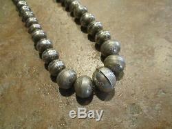 18 Vintage Navajo Graduated Sterling Silver PEARLS Bench Made Bead Necklace