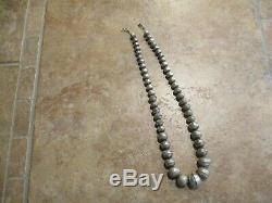 18 Vintage Navajo Graduated Sterling Silver PEARLS Bench Made Bead Necklace