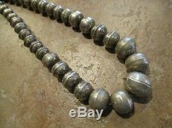 18 Vintage Navajo Graduated Sterling Silver PEARLS Bench Made Bead Necklace