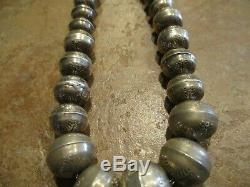 18 Vintage Navajo Graduated Sterling Silver PEARLS Bench Made Bead Necklace