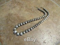 18 Vintage Navajo Graduated Sterling Silver PEARLS Bench Made Bead Necklace