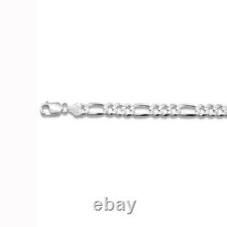 180-7MM Pave Figaro Chain. 925 Solid Sterling Silver Made in Italy