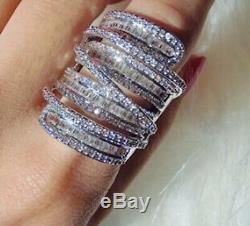 18k White Gold Long Ring made w Swarovski Diamond Stone Gorgeous Bold Index Ring