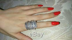 18k White Gold Long Ring made w Swarovski Diamond Stone Gorgeous Bold Index Ring