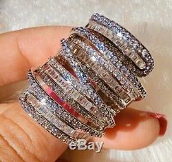 18k White Gold Long Ring made w Swarovski Diamond Stone Gorgeous Bold Index Ring