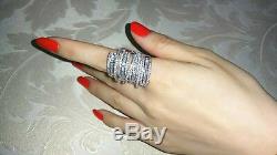 18k White Gold Long Ring made w Swarovski Diamond Stone Gorgeous Bold Index Ring