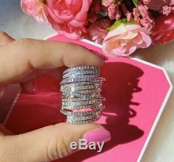 18k White Gold Long Ring made w Swarovski Diamond Stone Gorgeous Bold Index Ring
