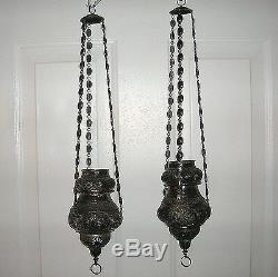 18th C. South American Pair Of Church Hanging Lamps Very Rare All Hand Made