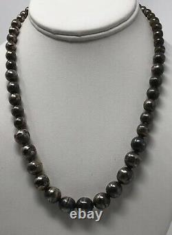 19 HAND MADE Vintage Navajo Graduated Sterling PEARLS Bench Bead Necklace