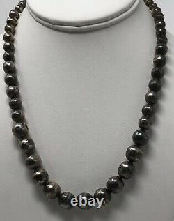 19 HAND MADE Vintage Navajo Graduated Sterling PEARLS Bench Bead Necklace