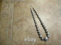 19 JOYFUL Old Pawn Navajo Graduated Sterling PEARLS Bench Made Bead Necklace