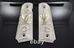 1911 full size grips custom Hand Made Sterling Silver And 14k Gold LV initials